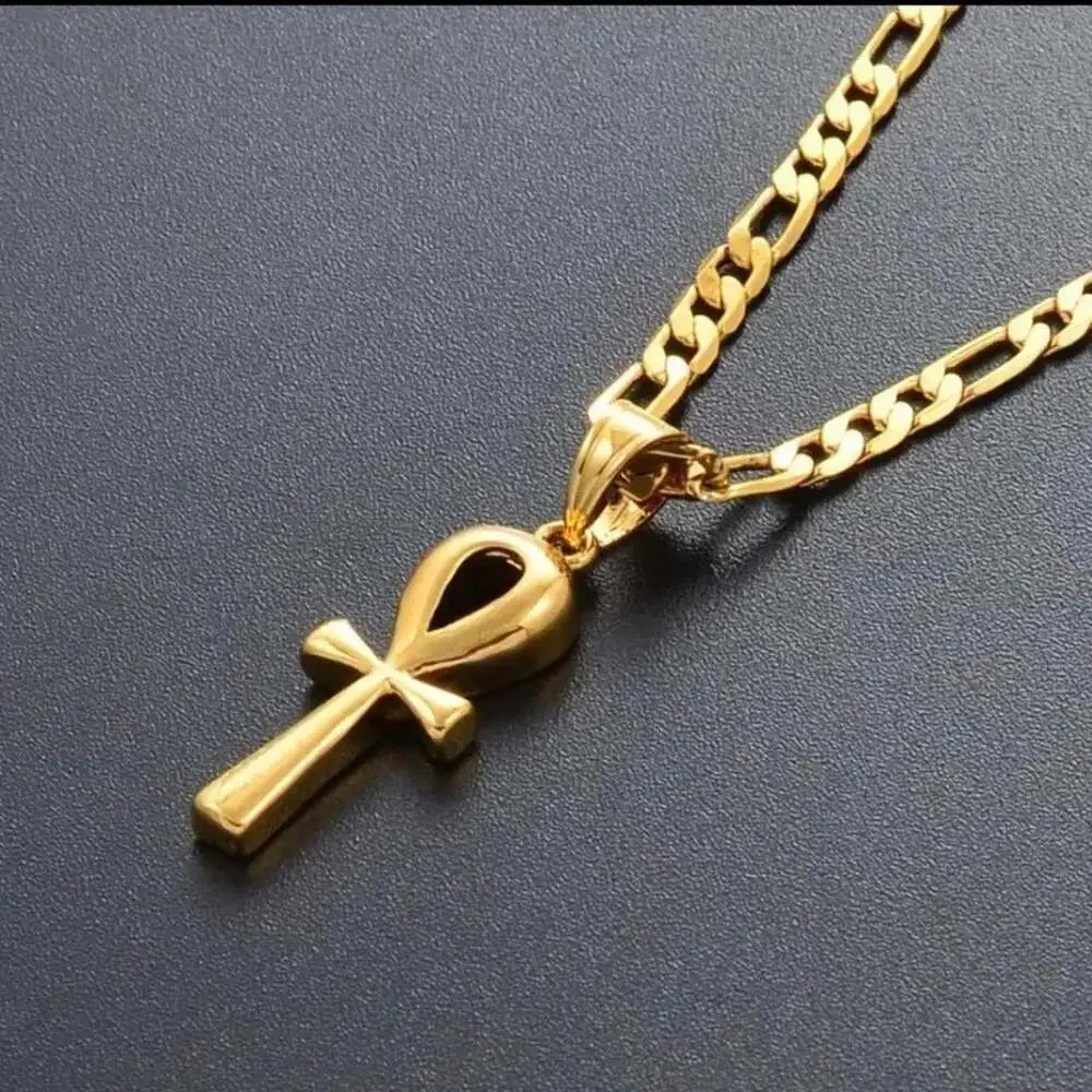 Gold Ankh Cross Pendant Necklace 2 A 23